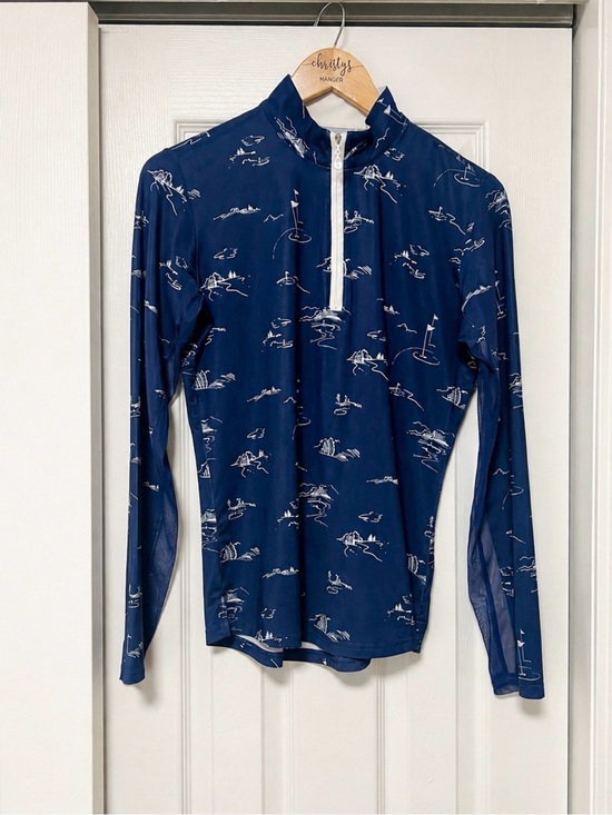 San Soleil Tops - San Soleil Golf Print 1/4 Zip Long Sleeve Sun Shirt UPF Blue Size M